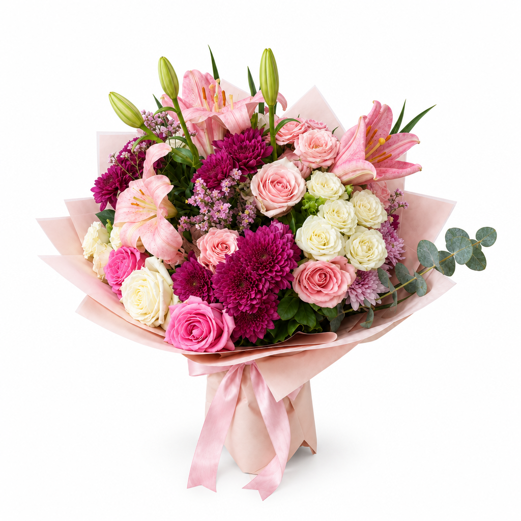 Grand Blushing Lily and Rose bouquet hero, 5% smaller