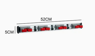 Wall-Mounted Broom Holder with 4 Grips