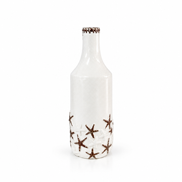 Coastal white starfish ceramic vase shown empty with generous white space