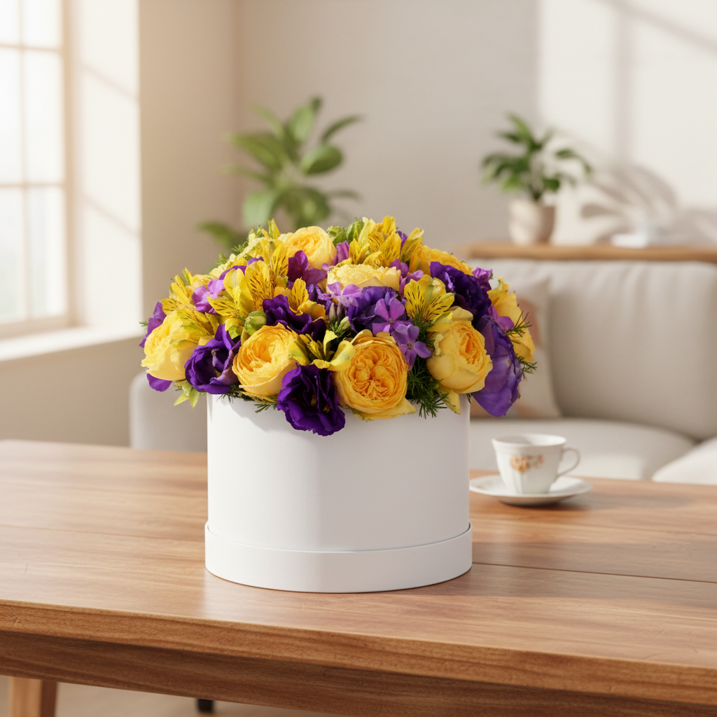 Golden Violet Bloom Box - lifestyle on table