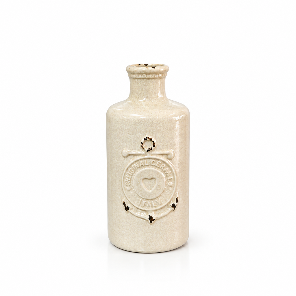 Vintage ivory anchor ceramic vase shown empty with generous white space
