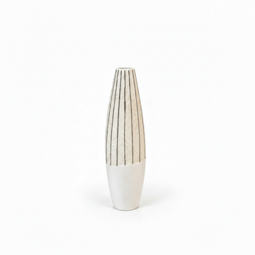 Tall textured ivory vase shown smaller without orchids or stems