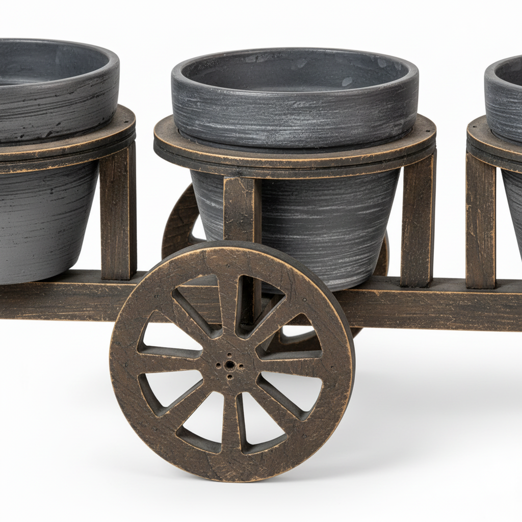 Close-up detail of distressed bicycle frame, wheel, support, and planter pot