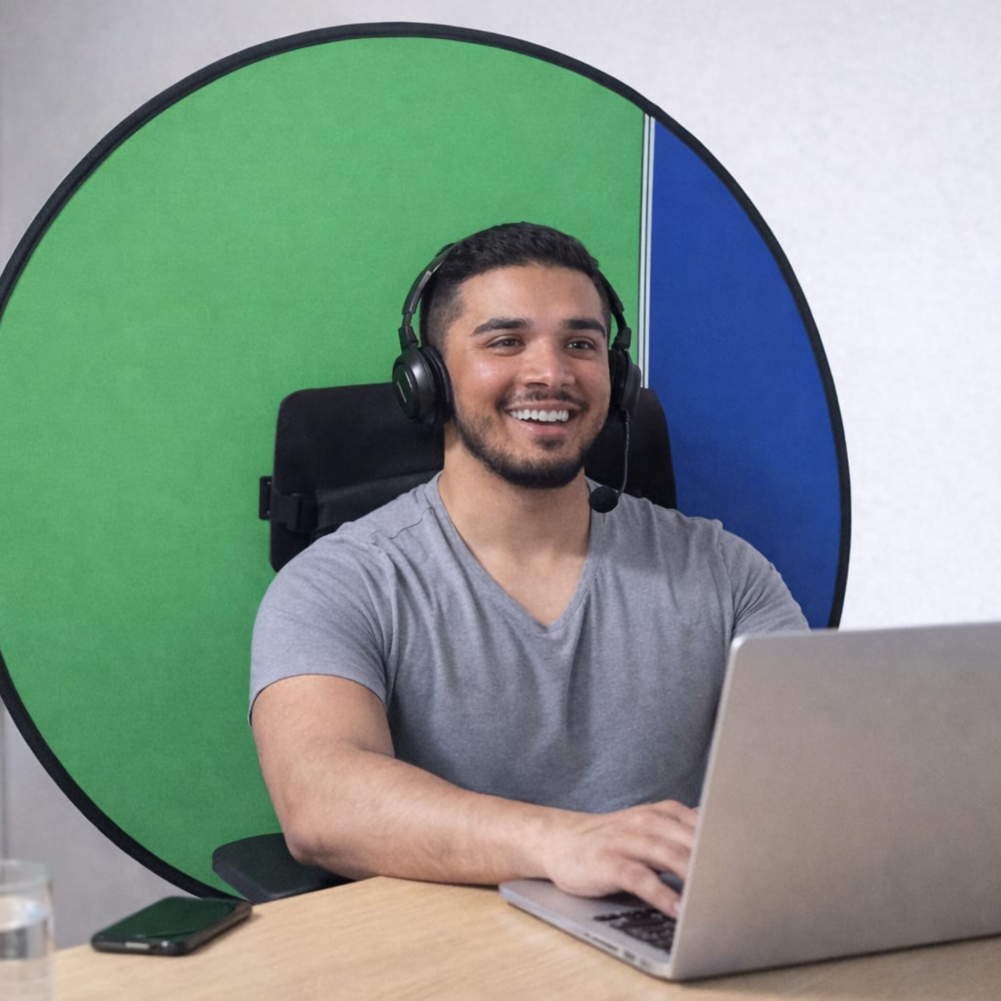 Dual-Sided Green & Blue Screen Backdrop – Foldable Chair-Mount for Streaming & Video Calls