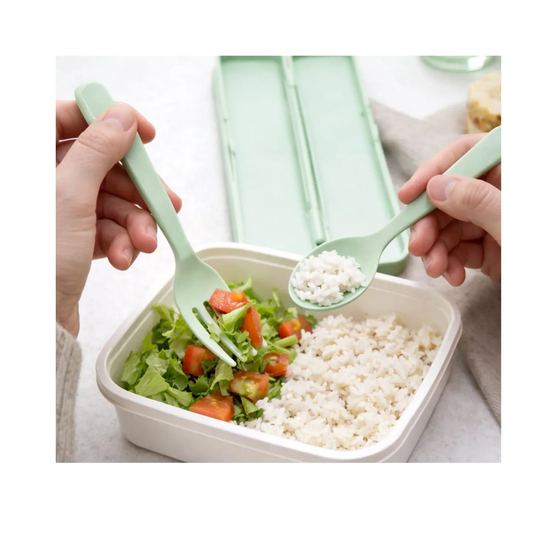 Reusable Cutlery Set with Case – Spoon & Fork, Mint Green