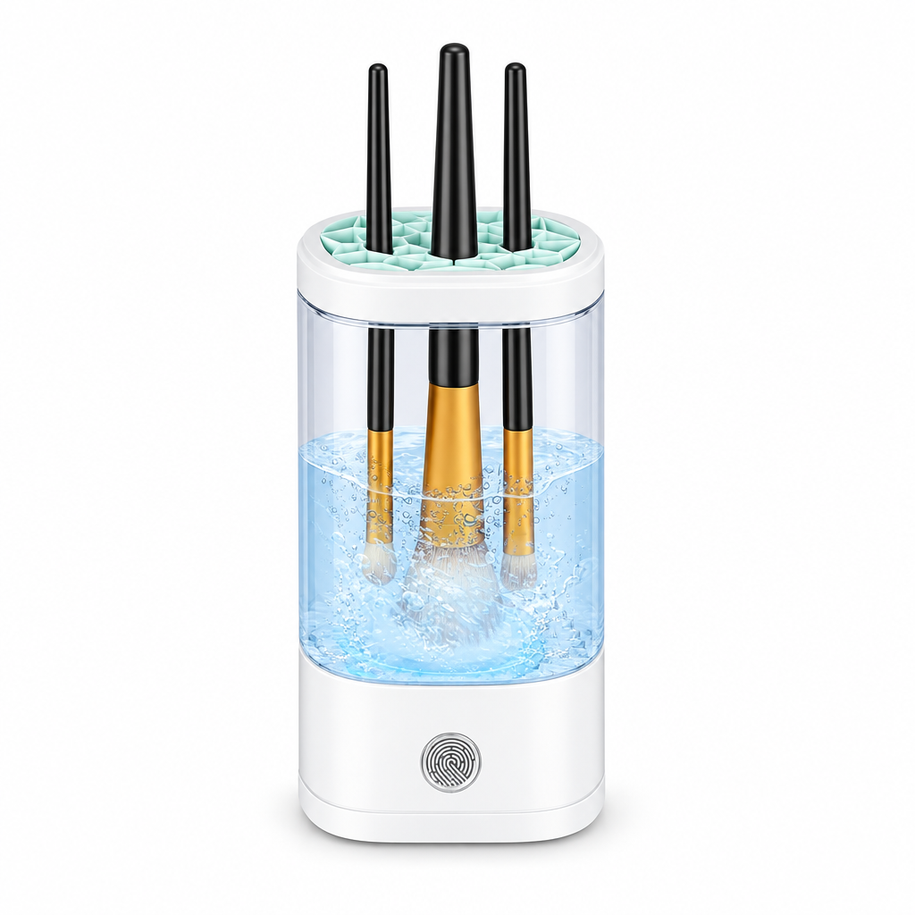 Makeup brush cleaner centered on a white background