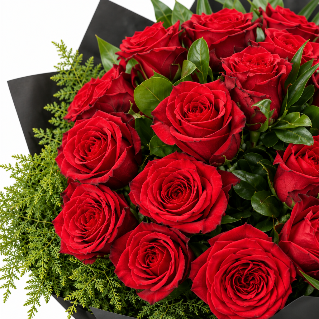 Midnight red rose bouquet close-detail photo