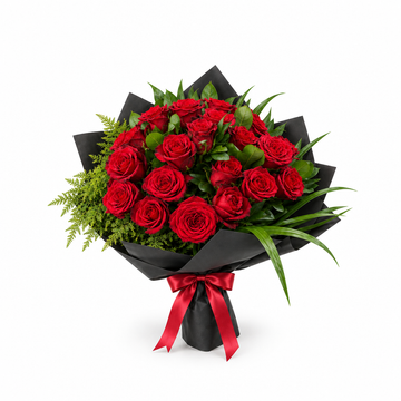 Midnight red rose bouquet hero, 5% smaller with white space