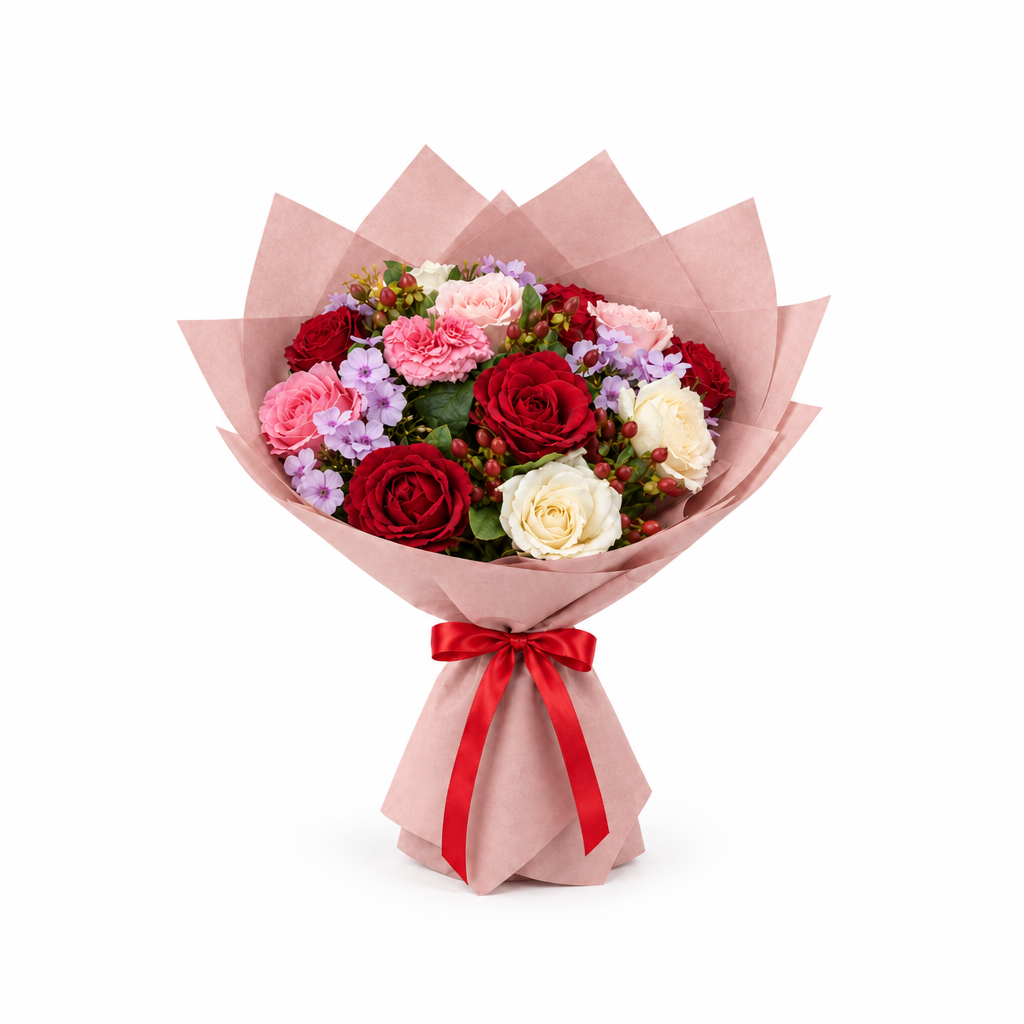 Mixed rose bouquet reduced by 10% with more white space