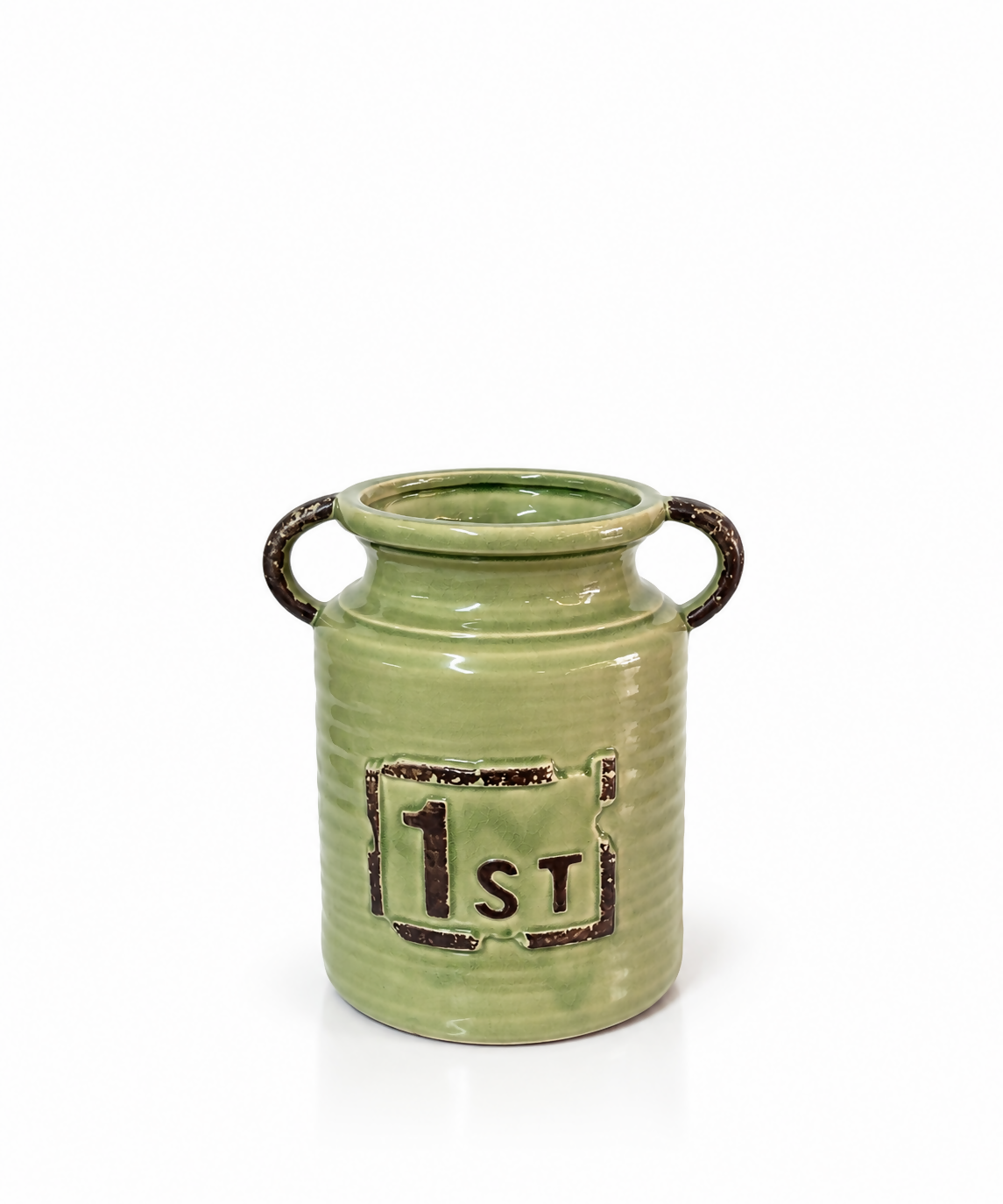 Vintage Green Double-Handle Ceramic Pot Vase
