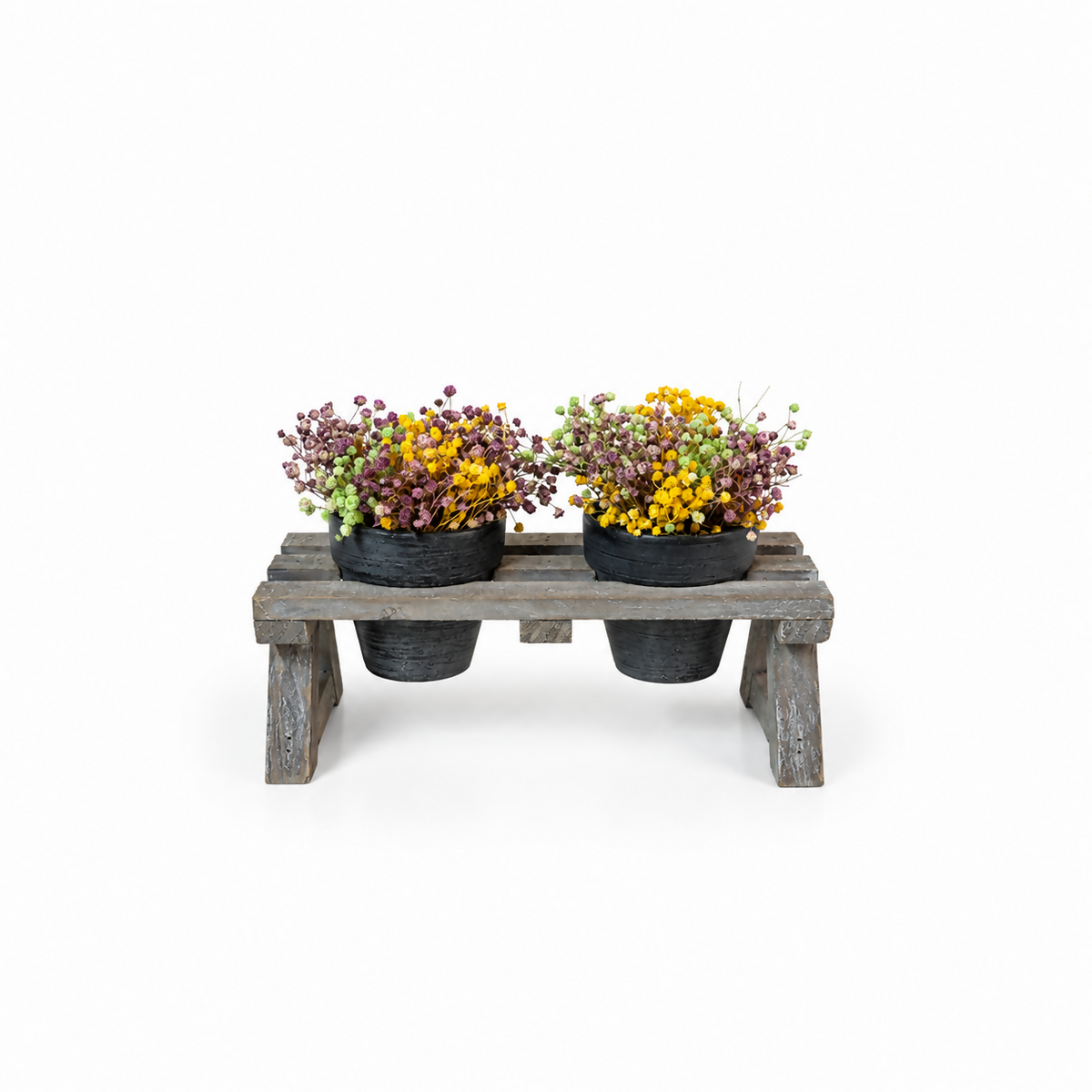 Rustic Double-Pot Artificial Flower Stand