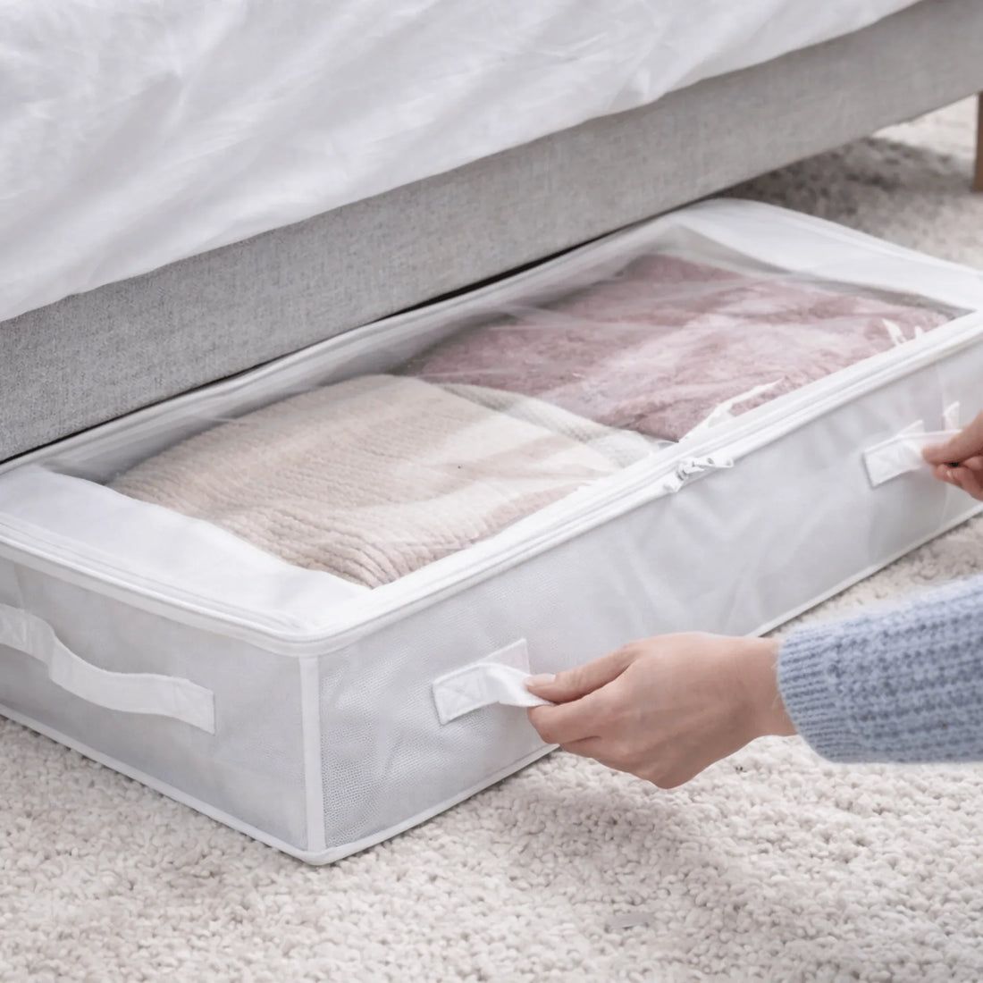 Livarno Home Underbed Storage Box - Foldable Fabric Organizer with Zip 95x48x16cm - Yalla Mart