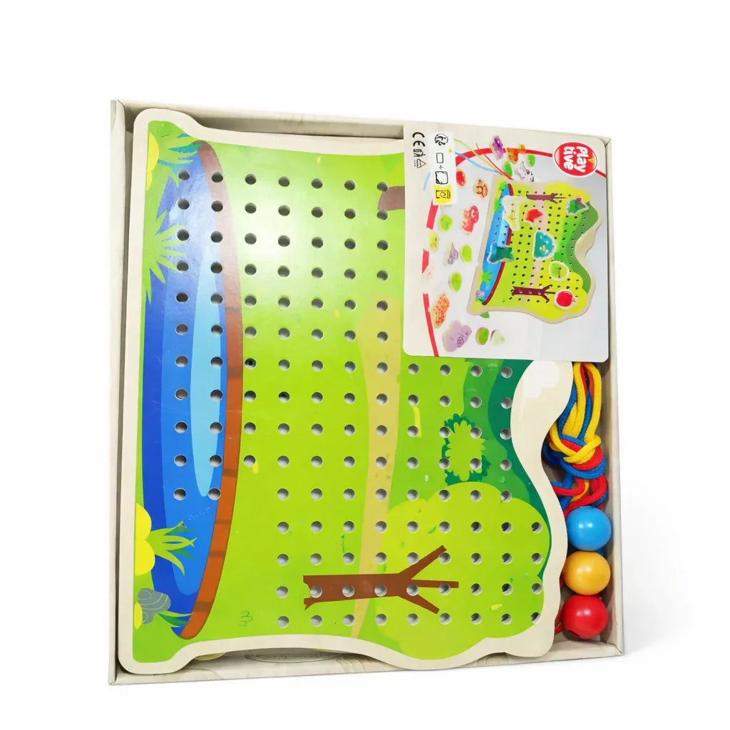 Kids Wooden Threading Peg Board – Educational Toy - Yalla Mart