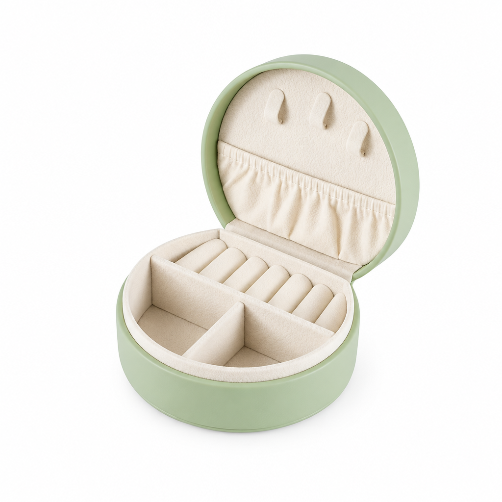 Open jewelry organizer centered on a white background