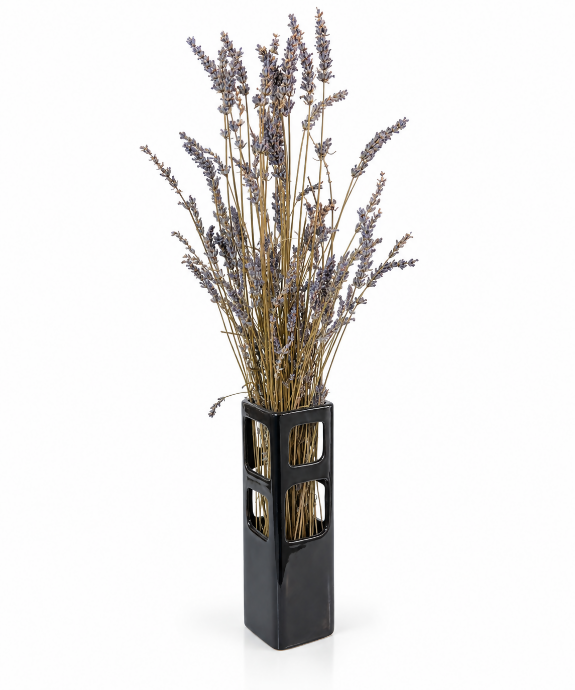 Tall Black Geometric Cutout Ceramic Vase