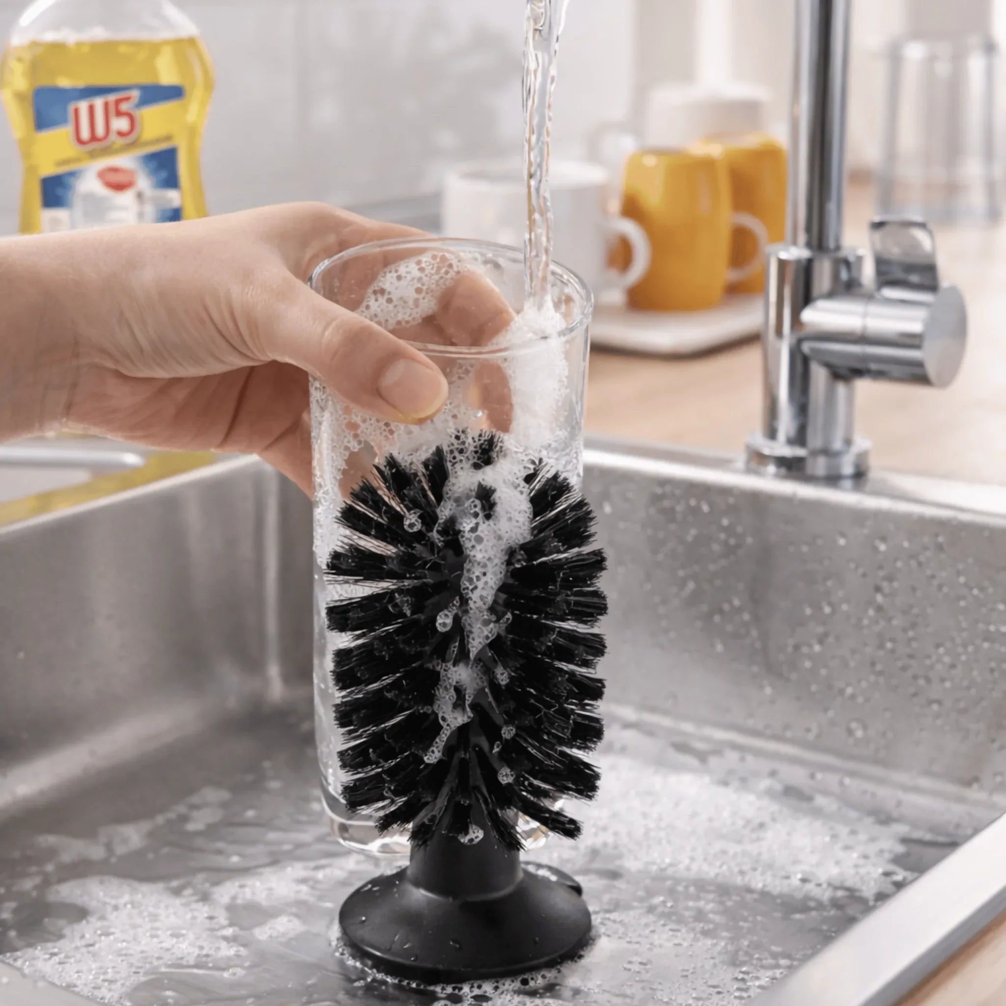 W5 Glass Cleaning Brush with Suction Base - Deep Clean for Glasses & Mugs - Yalla Mart