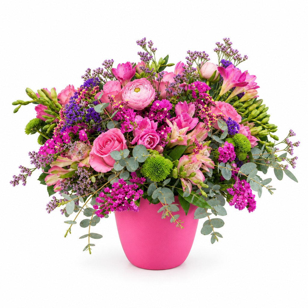 Pink Garden Bloom vase hero, 5% smaller with white space