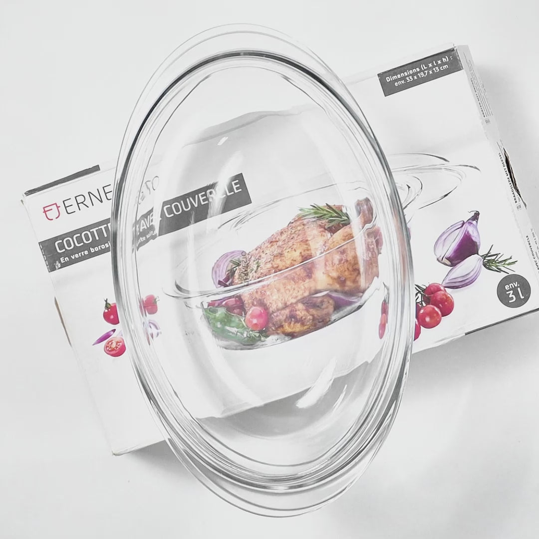 ERNESTO Glass Oven Casserole Dish with Lid - 3L Borosilicate
