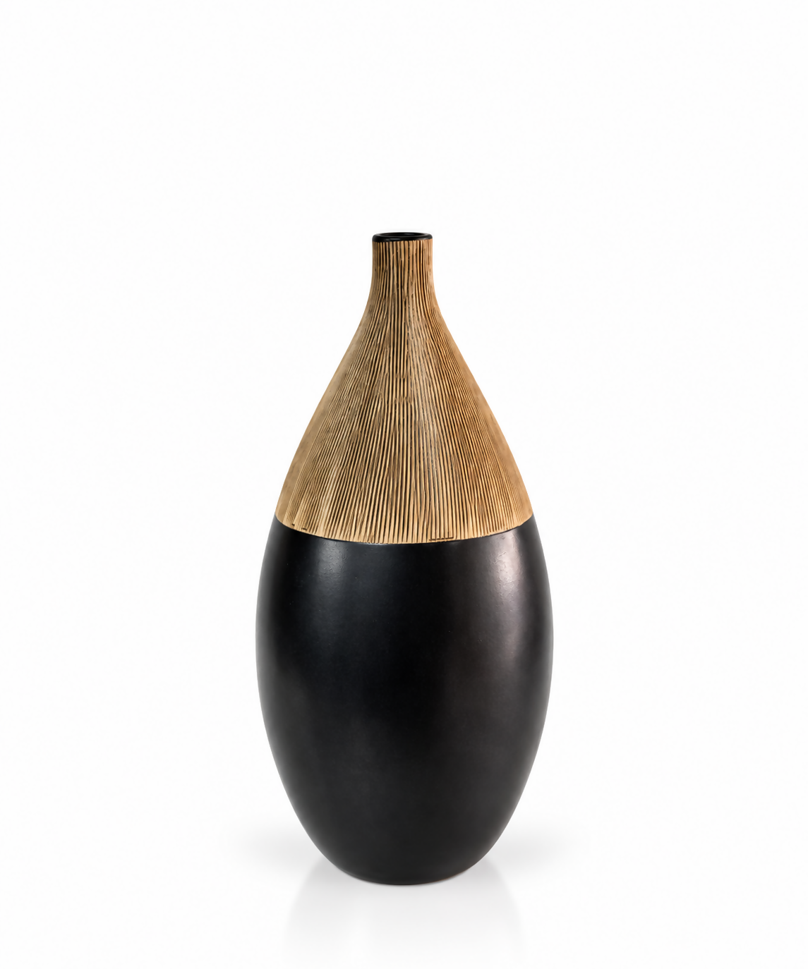 Black Wood-Effect Teardrop Ceramic Vase
