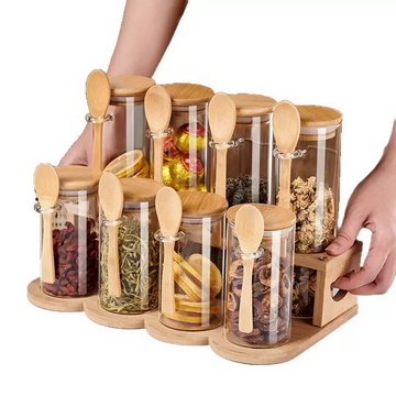 Airtight Glass Jar Set with Bamboo Rack