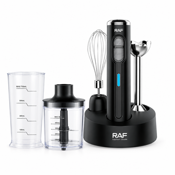 RAF blender set with its original attachments on white