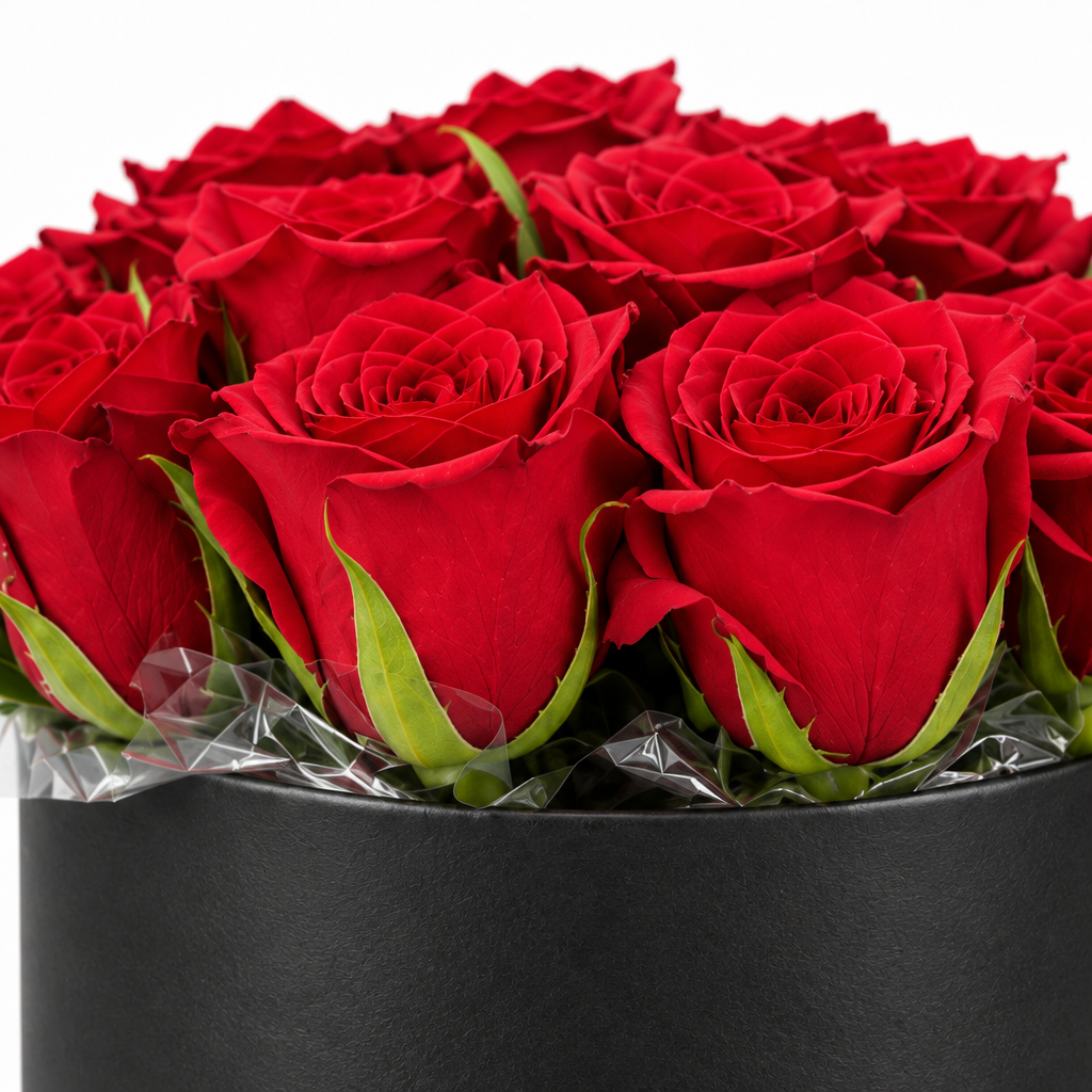 Red rose black box close-detail photo