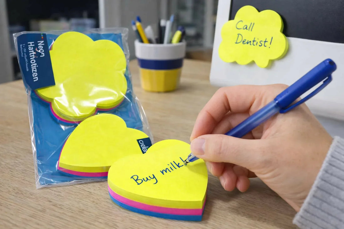 Crelando Neon Sticky Notes – Heart & Flower Shapes in Vivid Colors