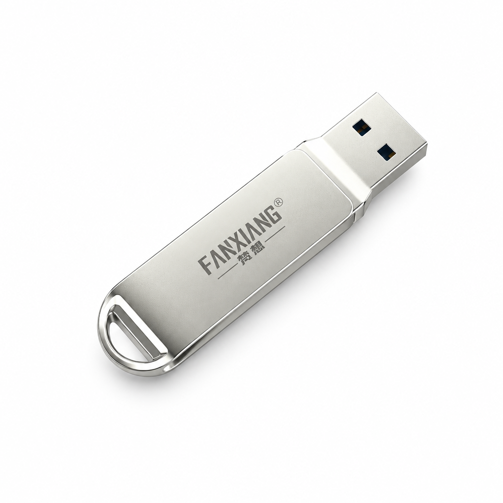 Silver swivel USB flash drive centered on white