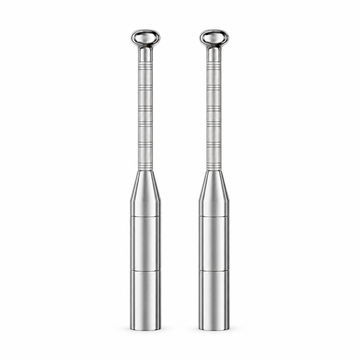 Two steel clubbells centered on a white background