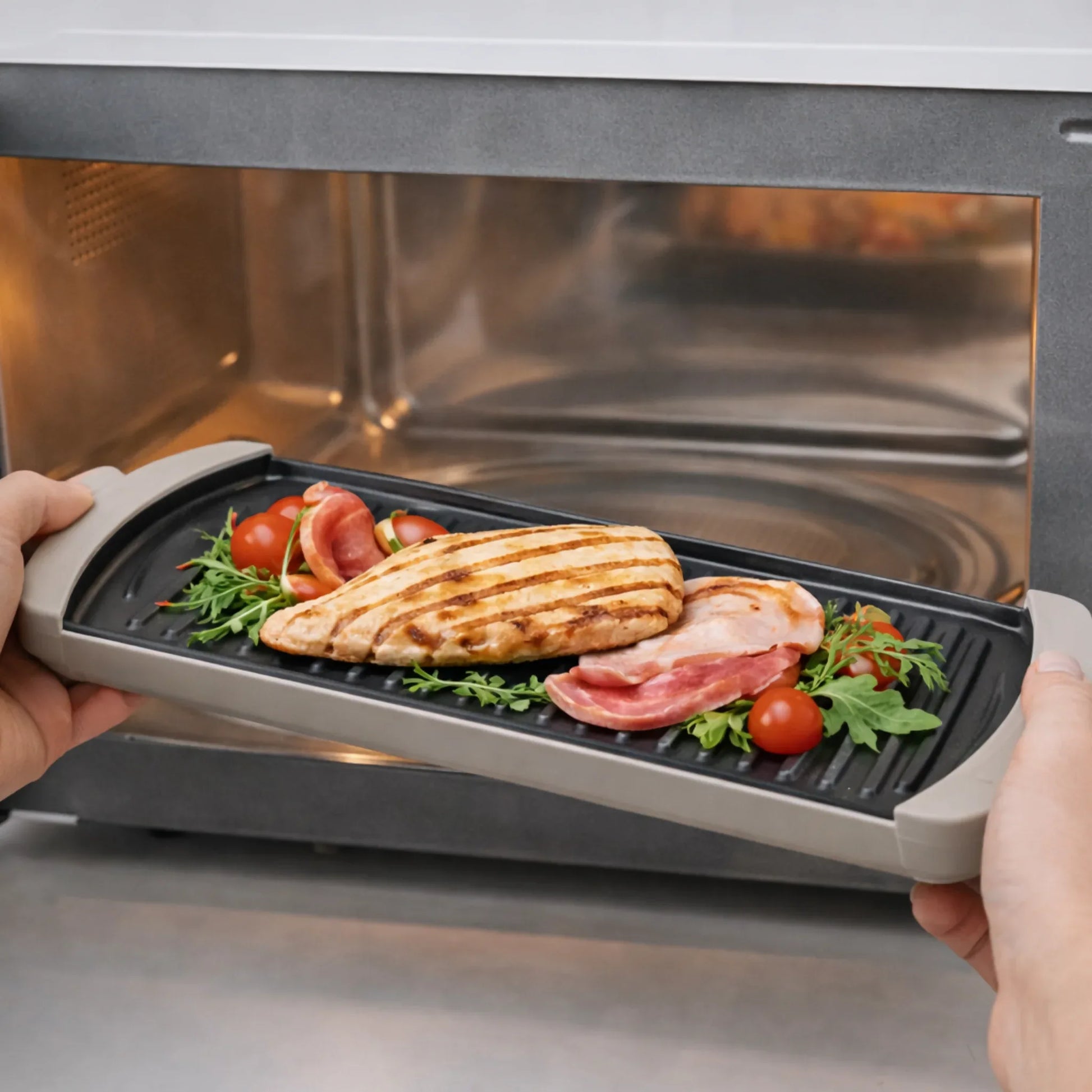 Microwave Grill Plate with Ridged Surface - Non-Stick Grilling for Meat & Vegetables - Yalla Mart