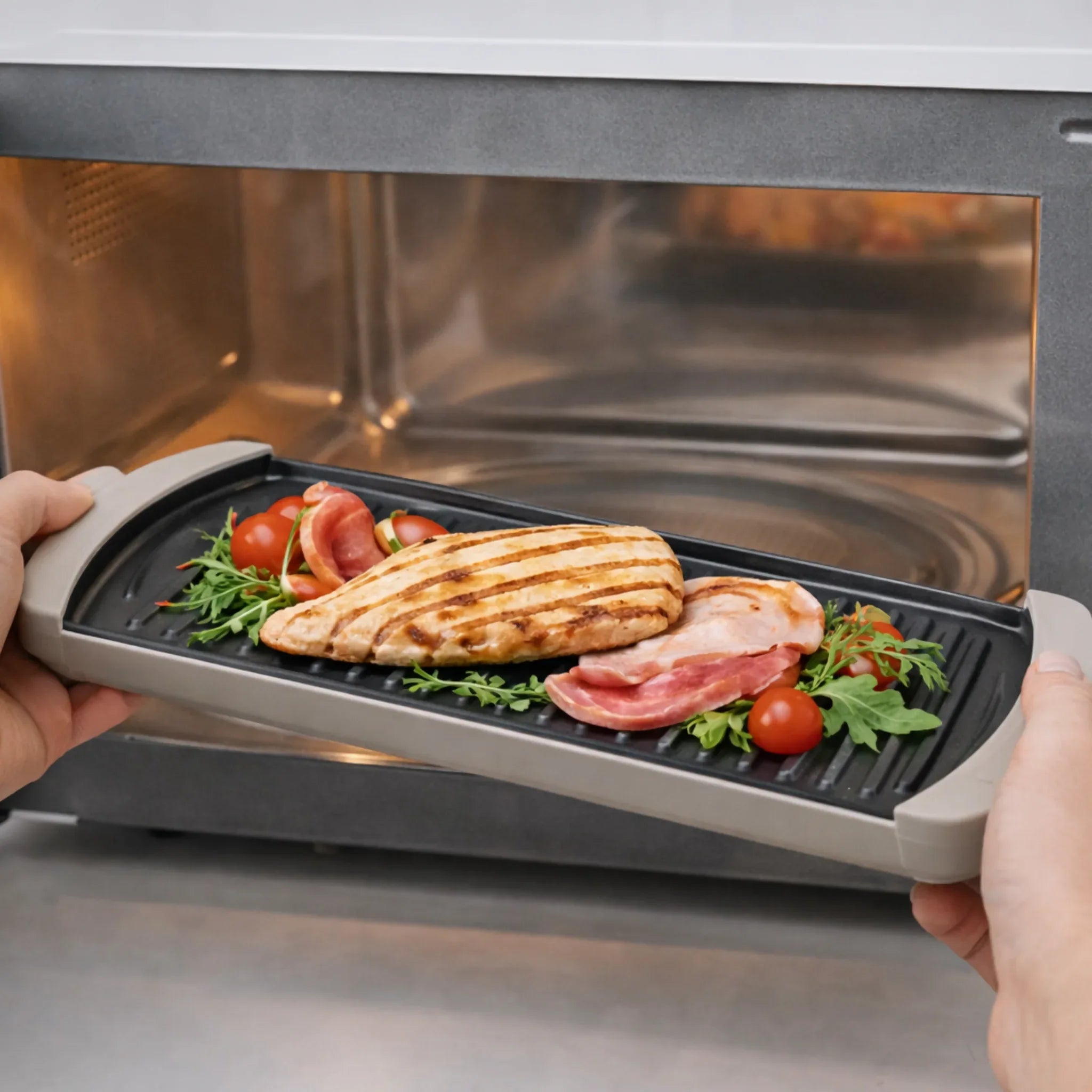 Microwave Grill Plate with Ridged Surface - Non-Stick Grilling for Meat & Vegetables - Yalla Mart