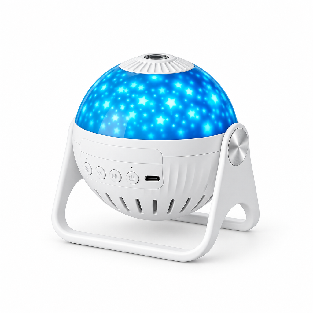 White and blue planet projector centered on white