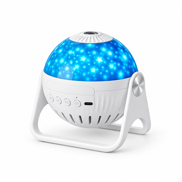 White and blue planet projector centered on white
