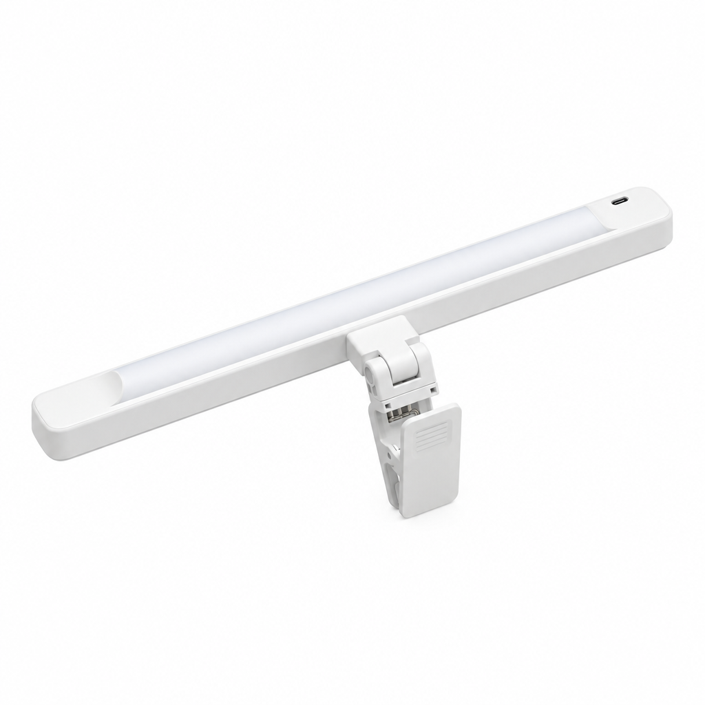 White rechargeable lamp with clip centered on white