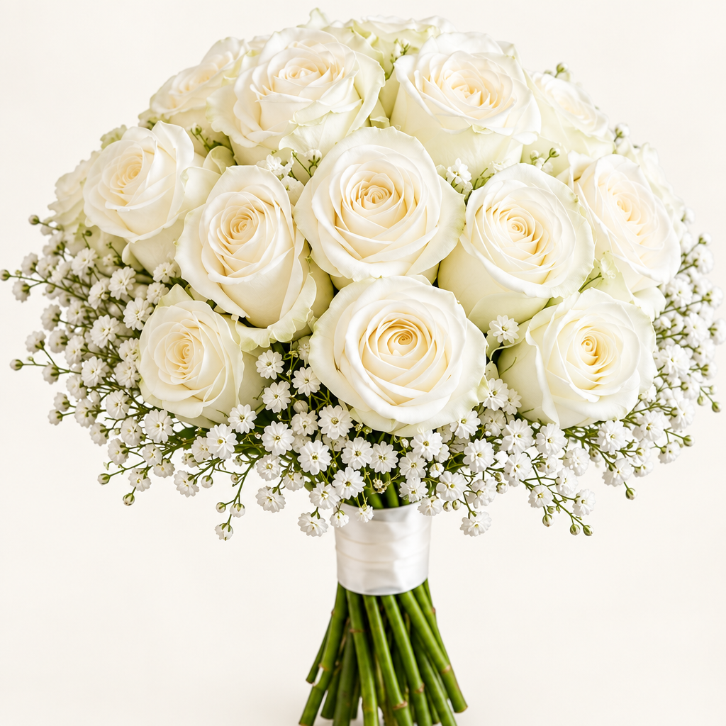 White rose wedding bouquet detail image