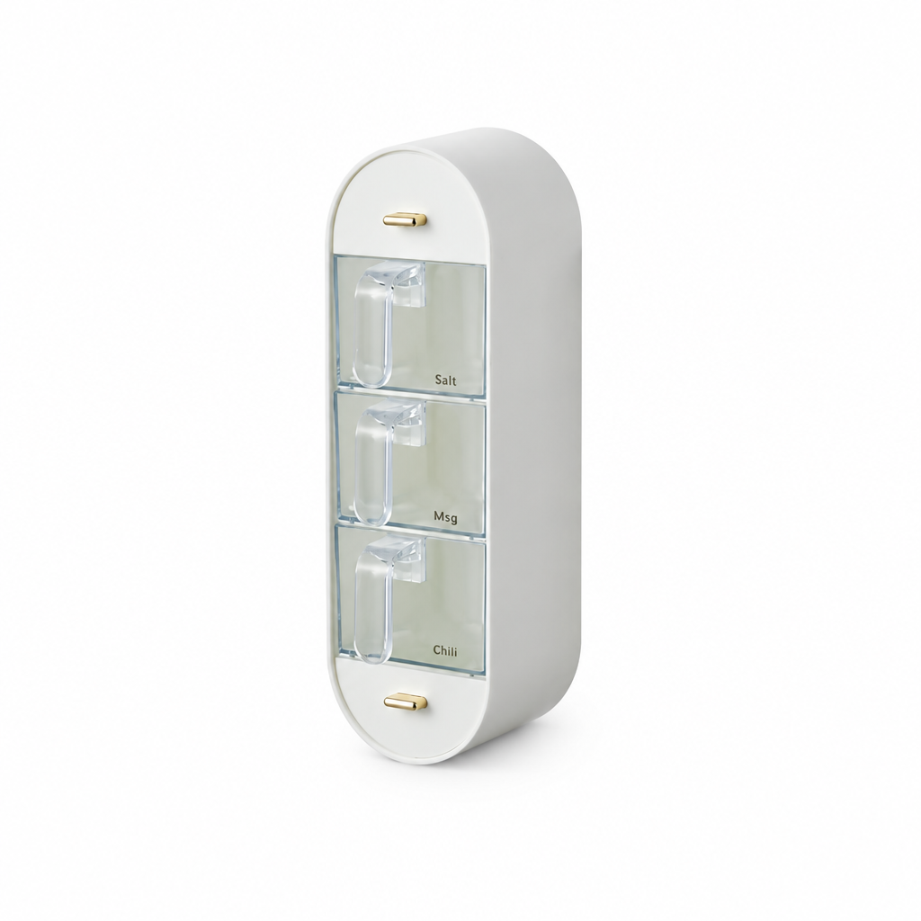 White spice box centered on a clean white background