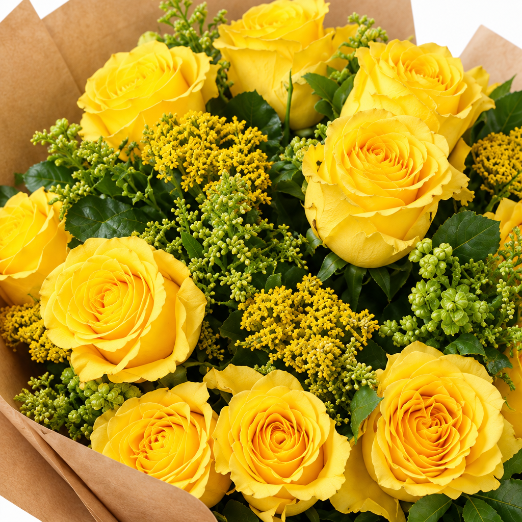 Yellow rose bouquet close-detail photo