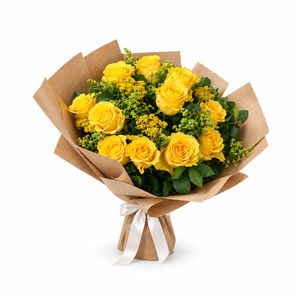 Yellow rose bouquet hero, 5% smaller with white space