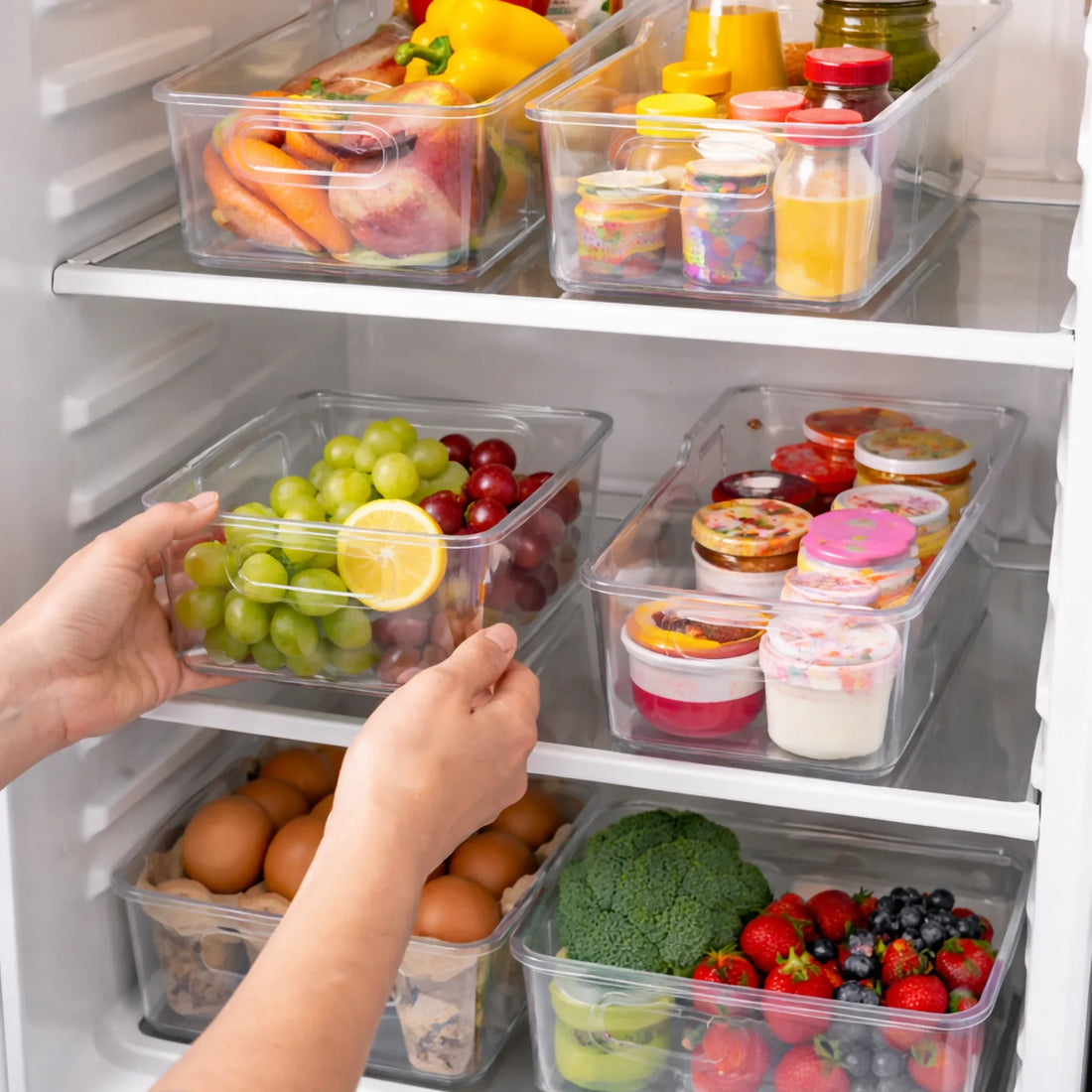 Fridge Organizer Set 2-Piece - Clear BPA-Free Storage Containers for Refrigerator - Yalla Mart